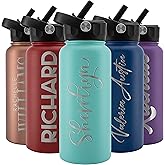 Amazing Items Personalized Water Bottle w/Straw & Lid, 32 oz - Teal | Custom Stainless Steel Sports Water Bottle w/Name and Text - Double-Wall, Vacuum Insulated - Rotating Handle