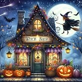 Halloween Diamond Art Kits for Adults,Diamond Painting Kits for Beginner 5D | Witch Store DIY Diamond Dots Full Drill Crafts for Gem Art Dot Art for Adults Home Wall Decor for Teens 14x14 inch