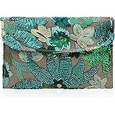 Embroidered Sequin Wedding Clutch Purse for Women - Beaded Floral Envelope Evening Bag |Slim Party Handbag| Wedding, Prom