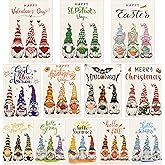 YOVOYOA Gnomes Seasonal Garden Flags Set of 12, All Seasons and Holidays, Burlap, 12x18 inch, Double Sided, Fade Resistant, Outdoor Decor