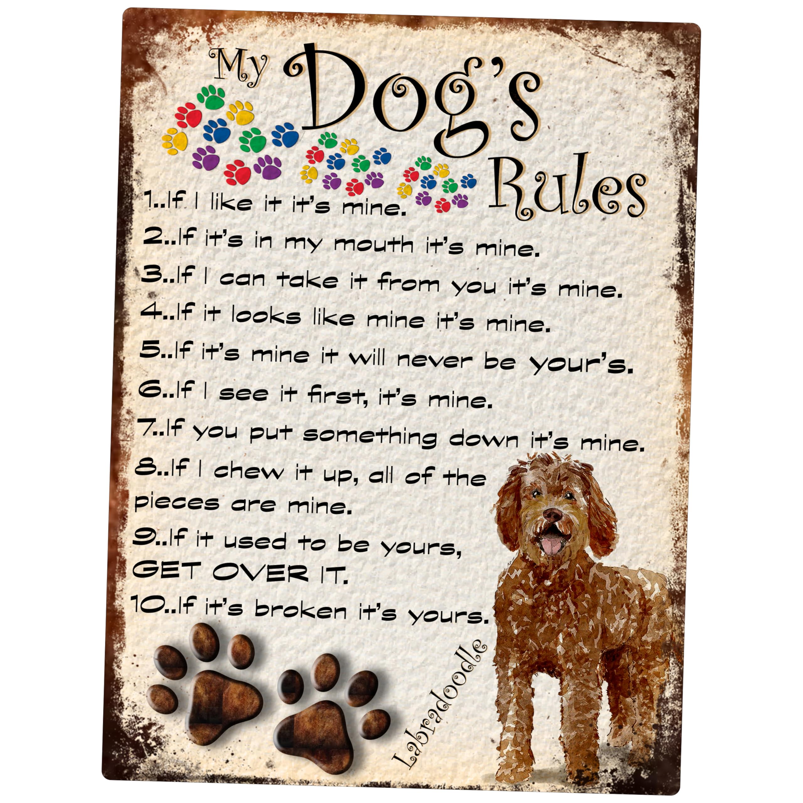 MY DOG'S RULES RETRO STYLE METAL TIN LABRADOODLE SIGN/PLAQUE THEME 10" X 8" (60DRM)