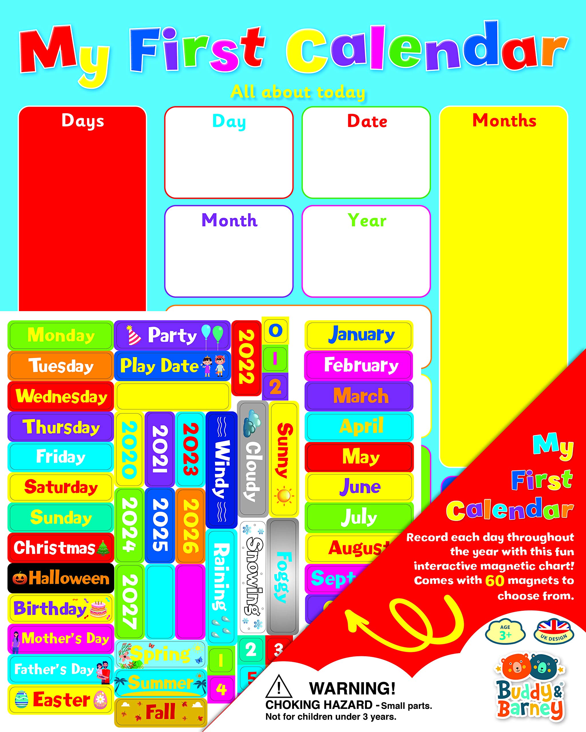 Buddy & Barney | MY FIRST CALENDAR | Magnetic Wall Weather Chart, for kids children educational (32 x 40cm)
