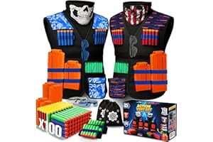 JoyX 2-Pack Tactical Vest Kit for Kids with Glow-in-the-Dark Darts, Compatible with Nerf, X-Shot & Adventure Force Blasters – 116 PCS Vests, Darts, Clips, Masks & Safety Glasses