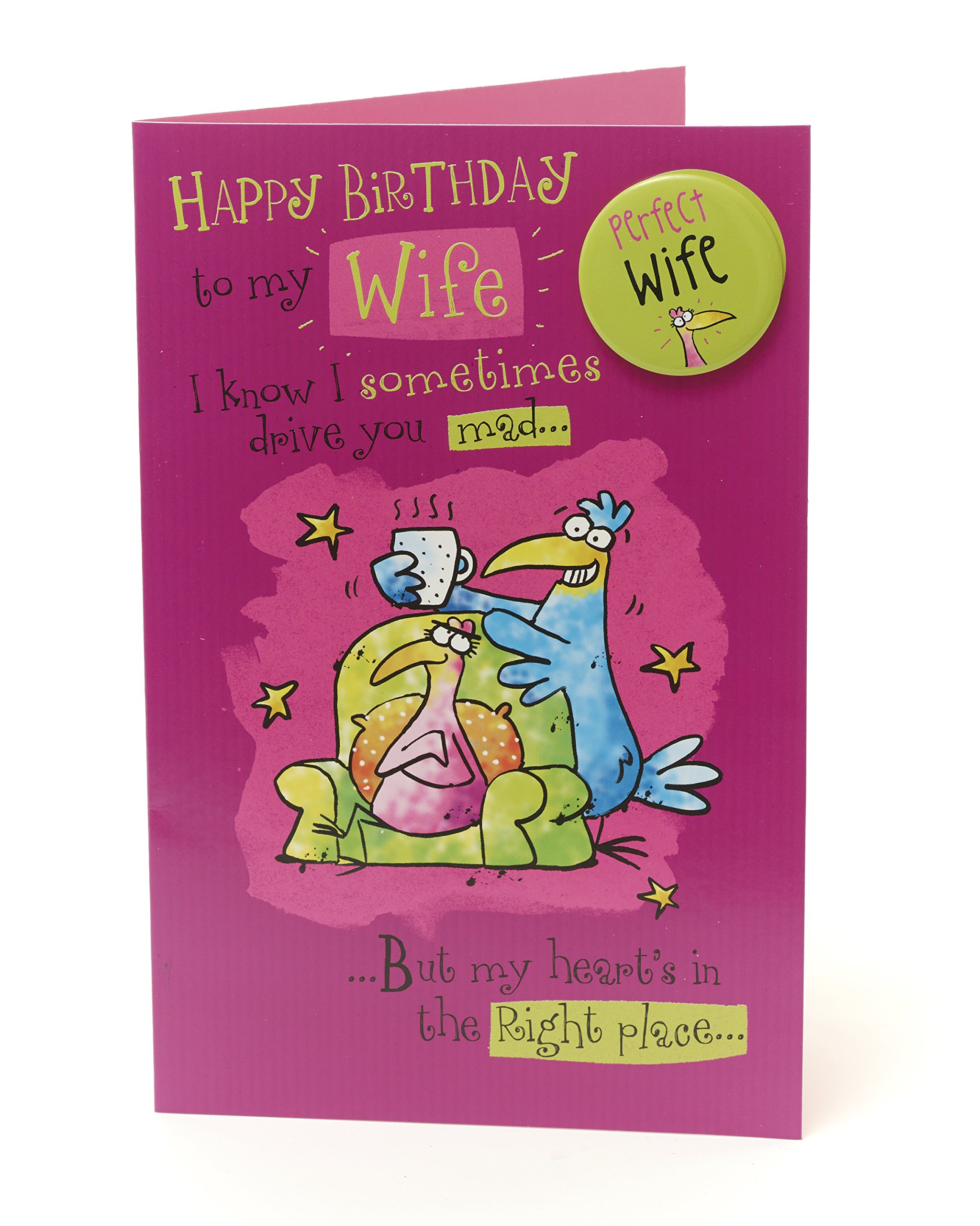 Wife Birthday Card Funny - Includes Birthday Badge for Her - Gift Card for Her - Birthday Gifts for Her - Gifts for Mum - Funny Gifts - Pin Badge Birthday Card