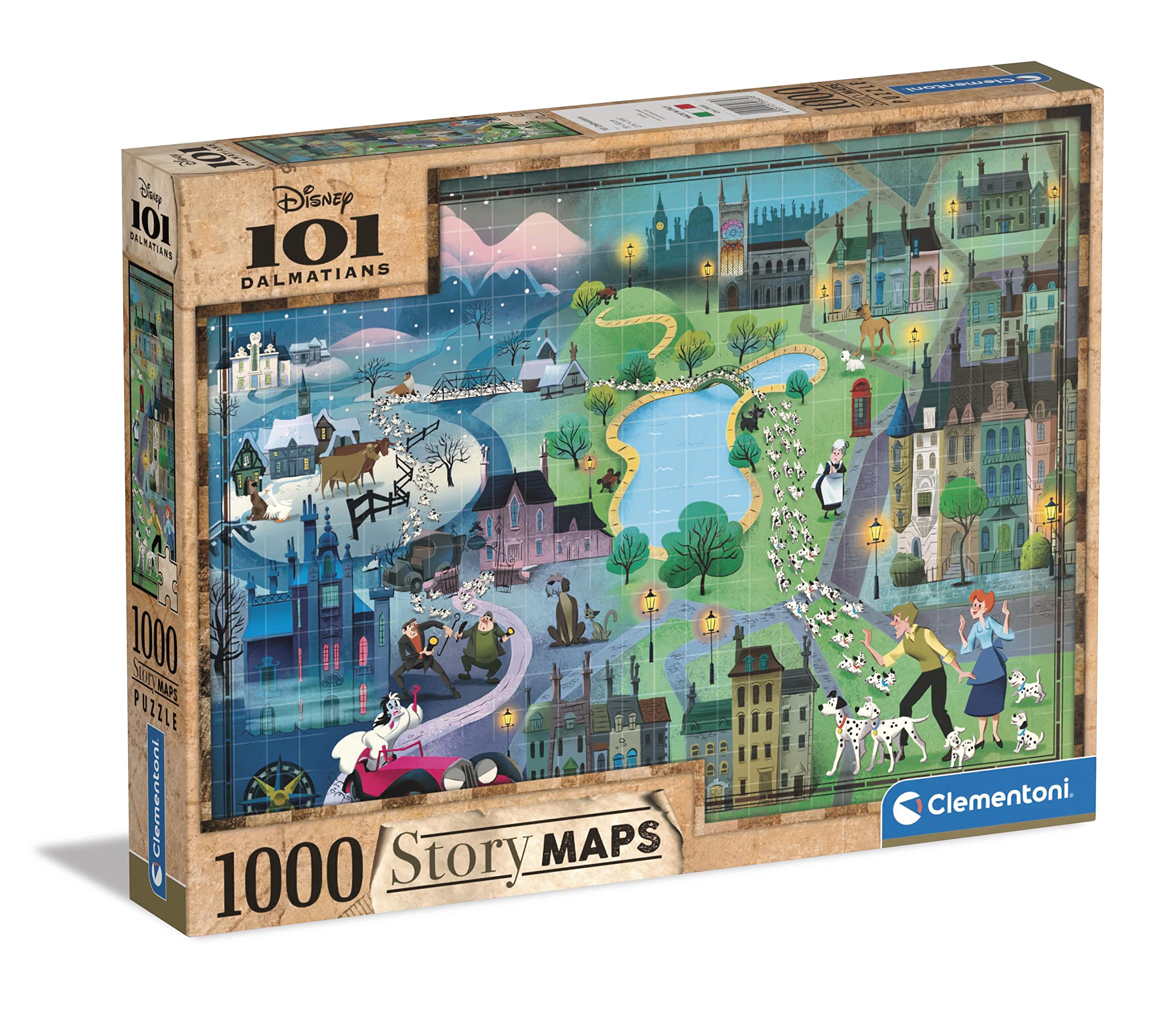 Clementoni - 39665 - Puzzle Disney Maps 101 Dalmatians - Jigsaw Puzzle 1000 Pieces, Made In Italy, Jigsaw Puzzle For Adults