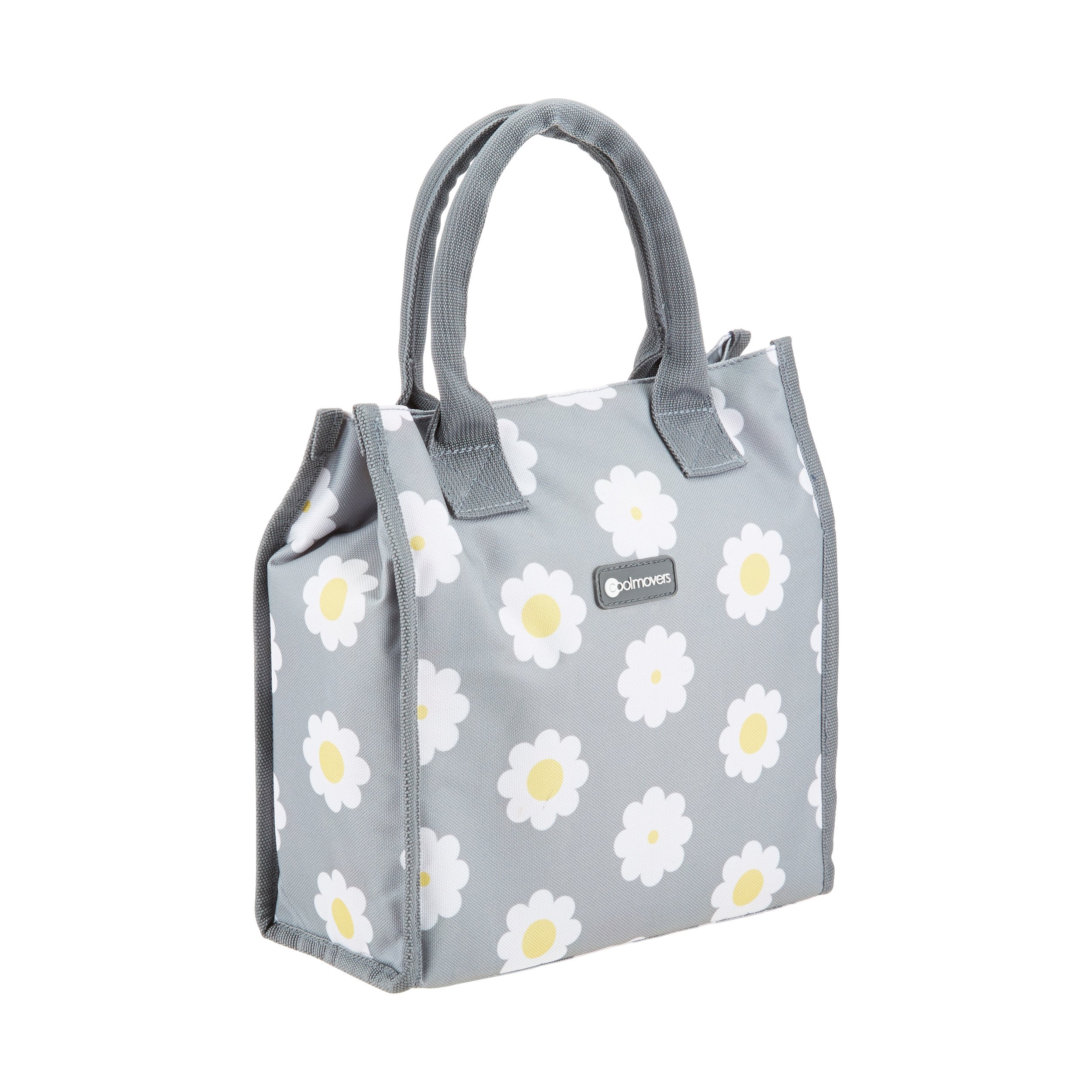 KitchenCraft Insulated Lunch Bag - Tote Style Small Cool Bag with Retro Flower Pattern, Grey, 4 Litres