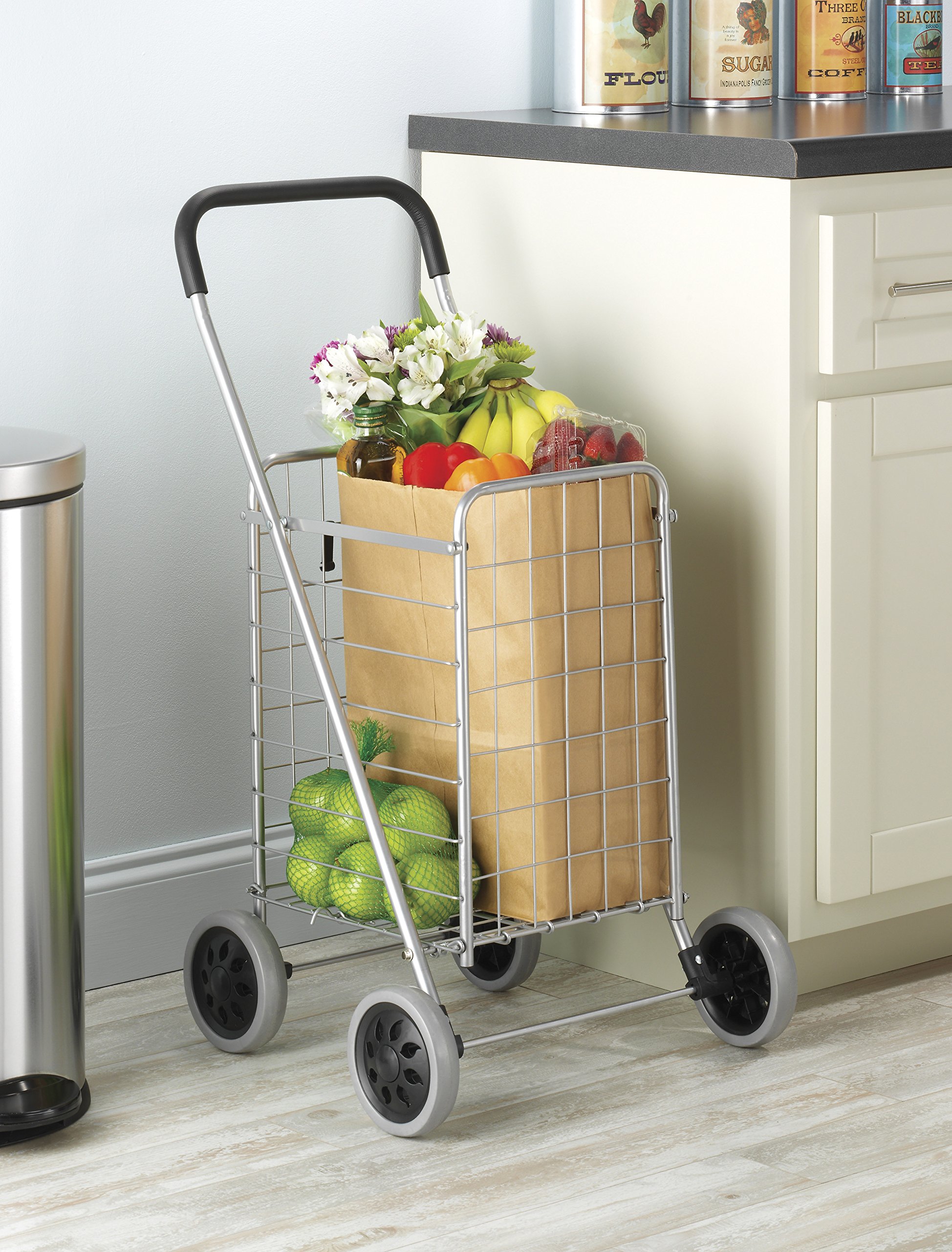 Whitmor Utility Shopping Cart Durable Folding Design for Easy Storage