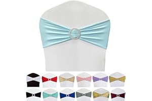 Maiangel Spandex Chair Sashes Bands 50PCS Stretch Chair Ties Bows with Buckle Slider for Wedding Party Banquet Decoration (Baby Blue)…