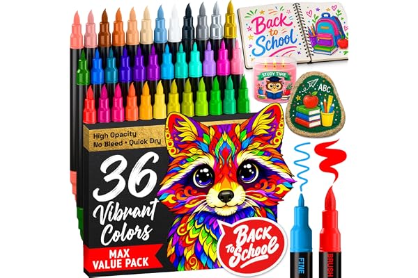 ARTISTRO 36 Acrylic Paint Markers - Paint Pens for Drawing - For Fabric, Rock, Glass, Wood, Molds - Arts & Crafts Gift for Adults, Teens, Kids, Classroom Must Haves & School Supplies