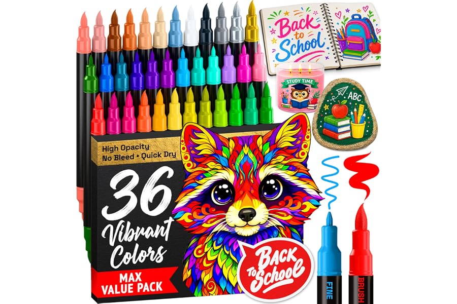 ARTISTRO 36 Acrylic Paint Markers - Paint Pens for Drawing - For Fabric, Rock, Glass, Wood, Molds - Arts & Crafts Gift for Ad
