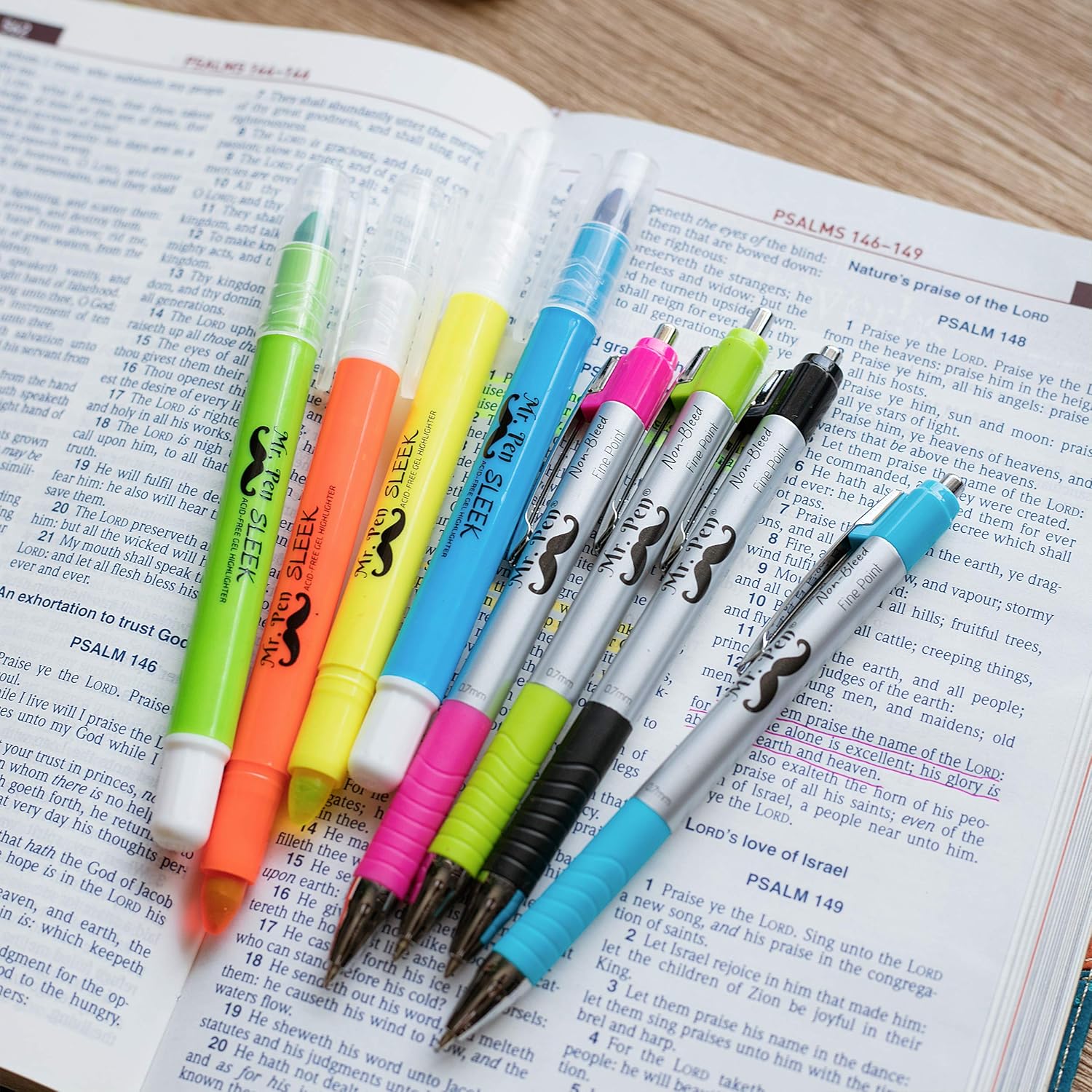 Mr. Pen- Bible Highlighters and Pens No Bleed, 8 Pack, Bible Journaling Kit, Bible Pens No Bleed Through, Gel Highlighters, Bible Markers No Bleed Through, Bible Study Kit, Christian Gifts : Office Products