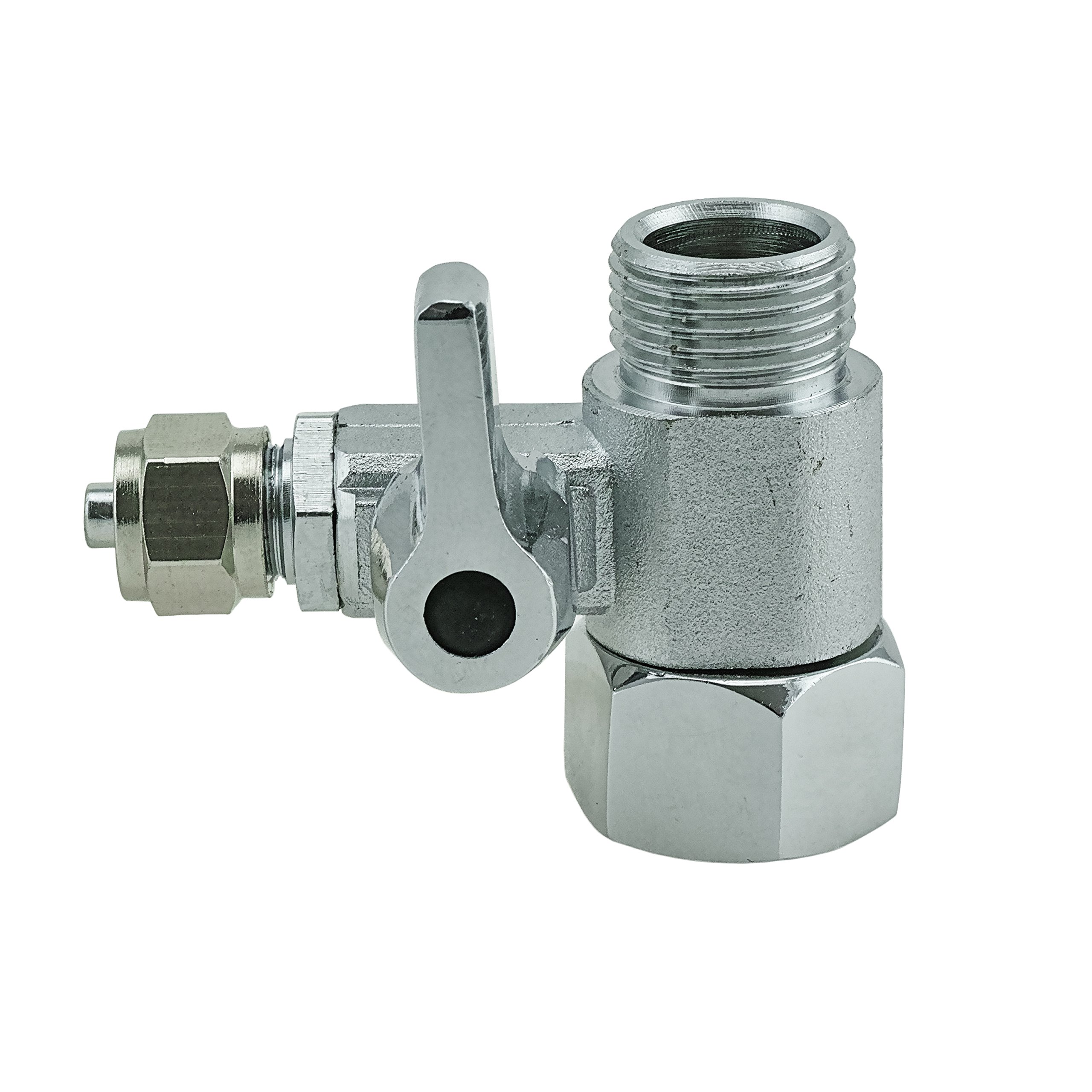 T-piece, 3/8 x 3/8 x 1/4 inch, hose (6.4 mm), fridge water hose connector with shut-off valve adaptor, for connecting 2 devices