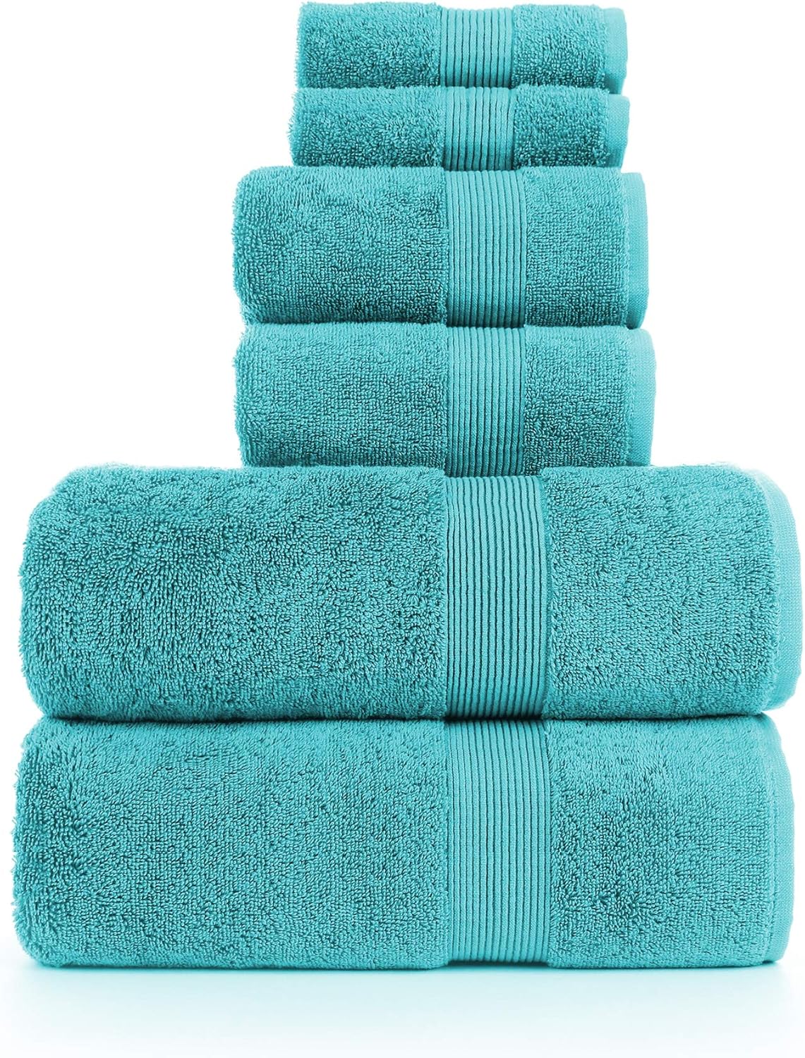 TURKUOISE TURKISH TOWEL Premium Turkish Cotton Double Border Towel Set - Eco Friendly,Bath Towels, Hand Towels, Wash Clothes (Wide Border-White, 6): Home & Kitchen