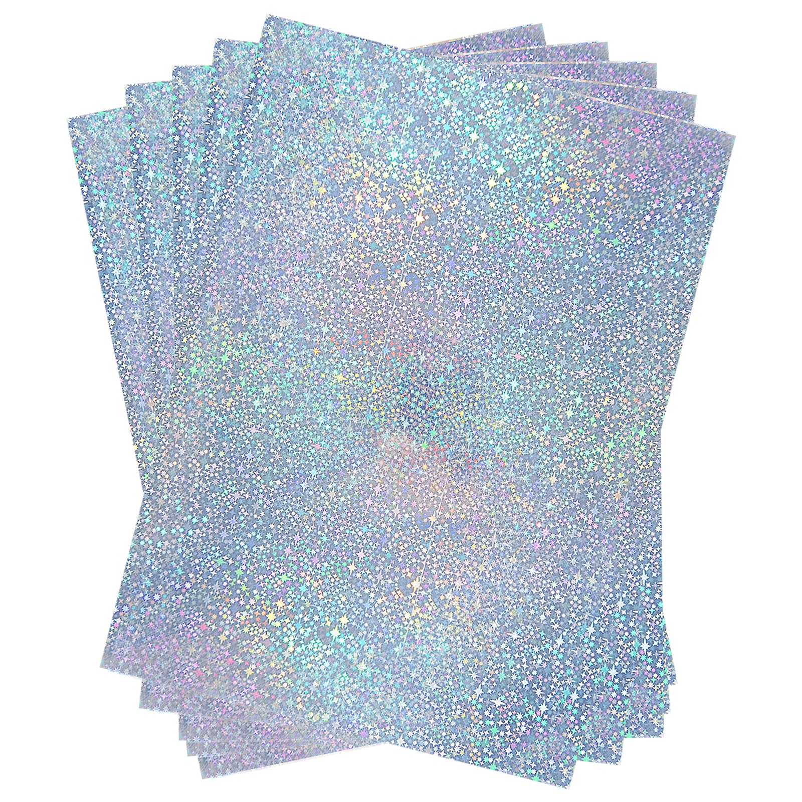 STRBOXONG A4 Holographic Little Stars Card 250gsm 297mm x 210mm Metallic Silver Cardstock Foil Paper for Arts and Crafts Scrapbooking Shimmer Mirror Finished Shiny Sheets (10 Sheets)