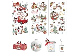 Joeyan Christmas Rub On Transfers for Crafts and Furniture,5.5''x11.4'' Snowman Stickers Transfer Decals,3 Sheets DIY Home Decal on Wood Glass Metal Canvas Porcelain Paper Plastic Cloth