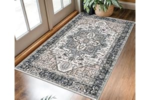 KOZYFLY Boho Area Rug 3x5 Ft Rugs for Entryway Washable Entry Rug Non Slip Door Mat Indoor Entrance Printed Faux Wool Throw Rugs for Entrance Kitchen Living Room, Black/Taupe/Beige