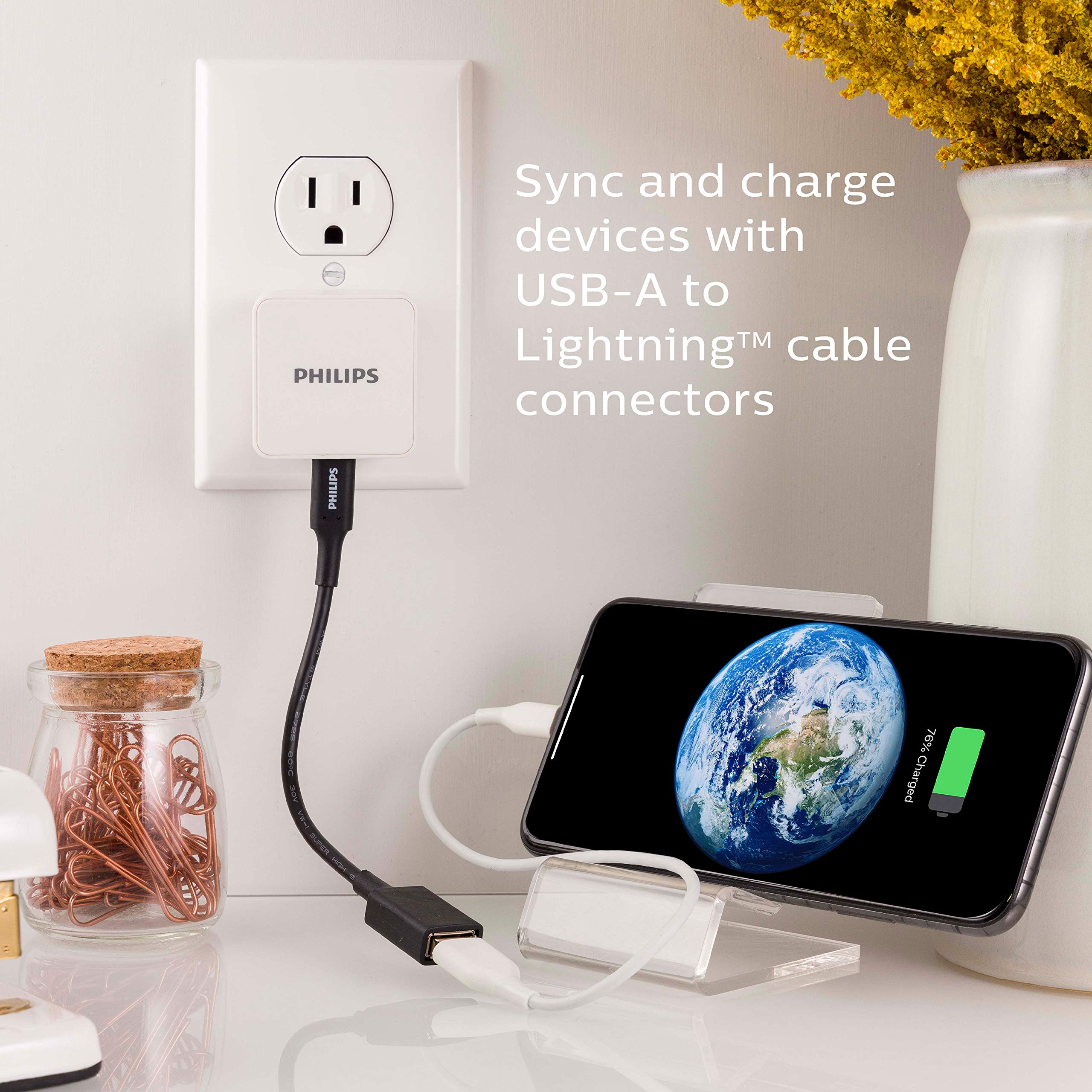 Philips USB C Male to USB A Female Adapter, 15W 6 inch Type A, 3.0 Adapter Port, Compatible with MacBook Pro/Air, iPhone 16 Pro/Max, Samsung Galaxy S24/S23/S22, 5 Gbps Transfer Speed, Black, SWU7113A/27