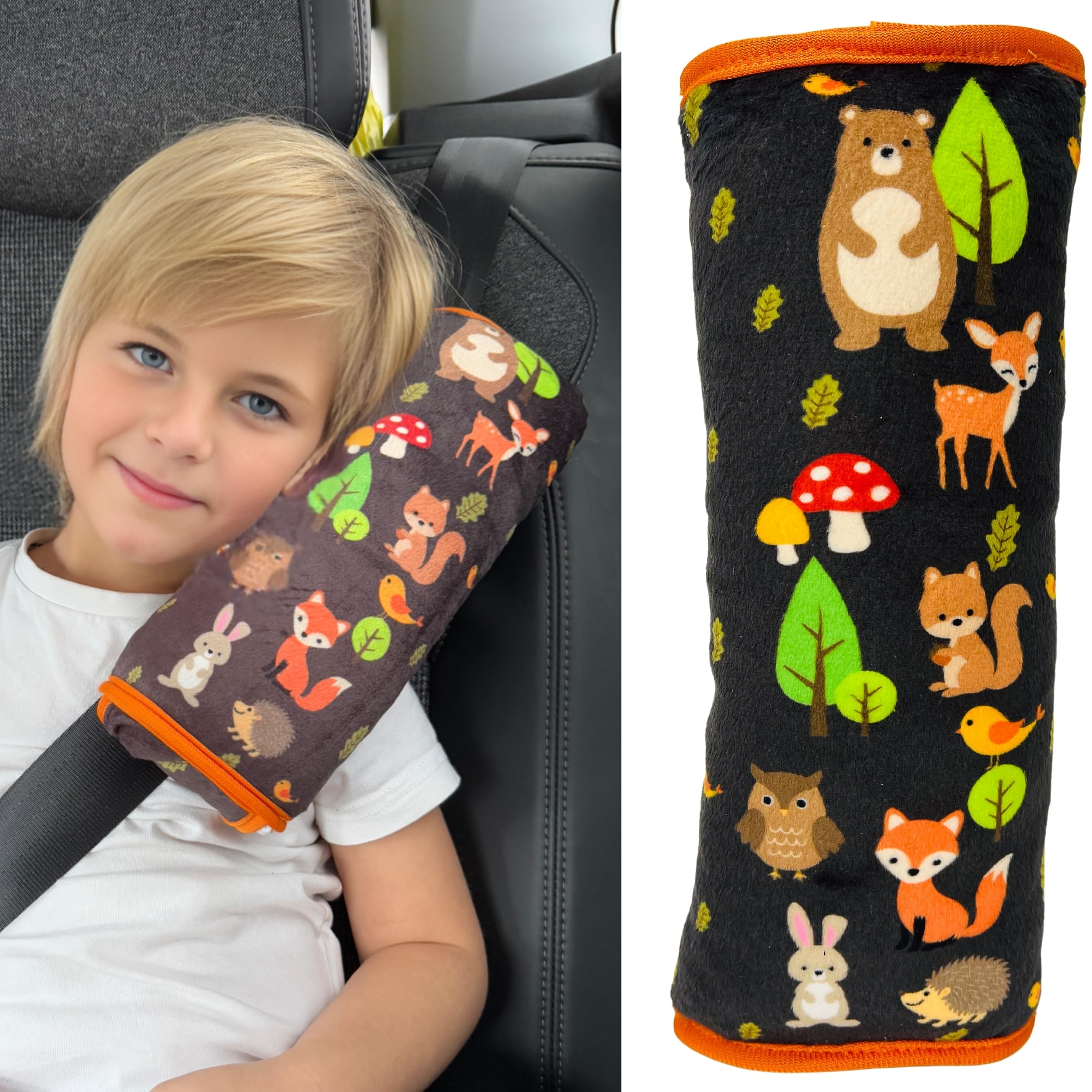HECKBO Forest car seat Travel Pillow for Children Kids - Machine Washable - car Seatbelt Pillow Cover Pillows Protection car Pillow, Vacation Harness Pads