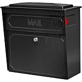 Mail Boss Townhouse Decorative Locking Wall Mount Mailbox, Galvanized Steel | Anti-pry locking door, classic stamped-panel design with decorative top cap, fixed slot fits envelopes and magazines.