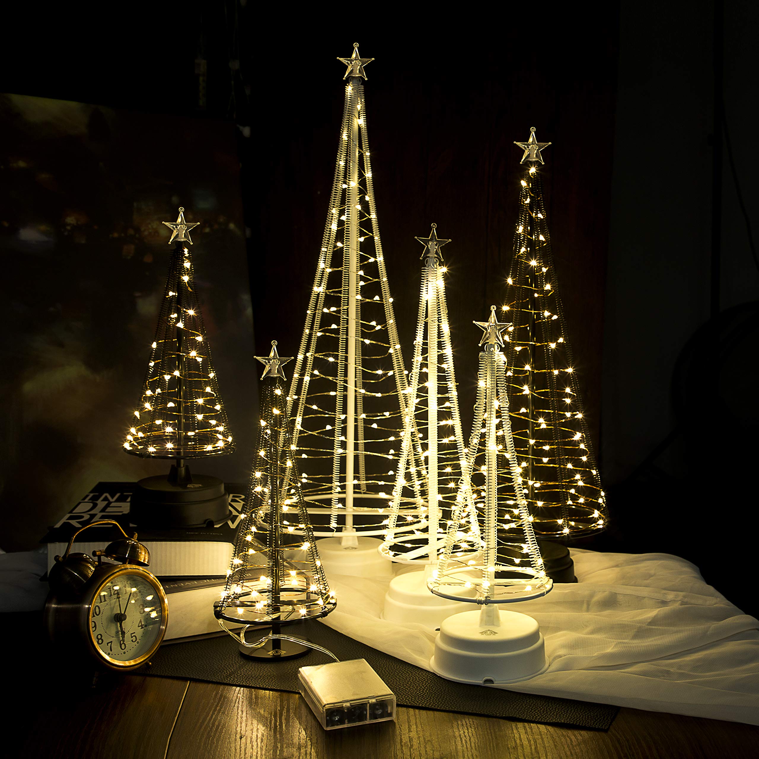 HONESTY Mini Christmas Tree, Night Light for Home/Decoration/Party/Wedding, USB or Battery Powered, 10Inch 40LED Light Tree, Inside Black S