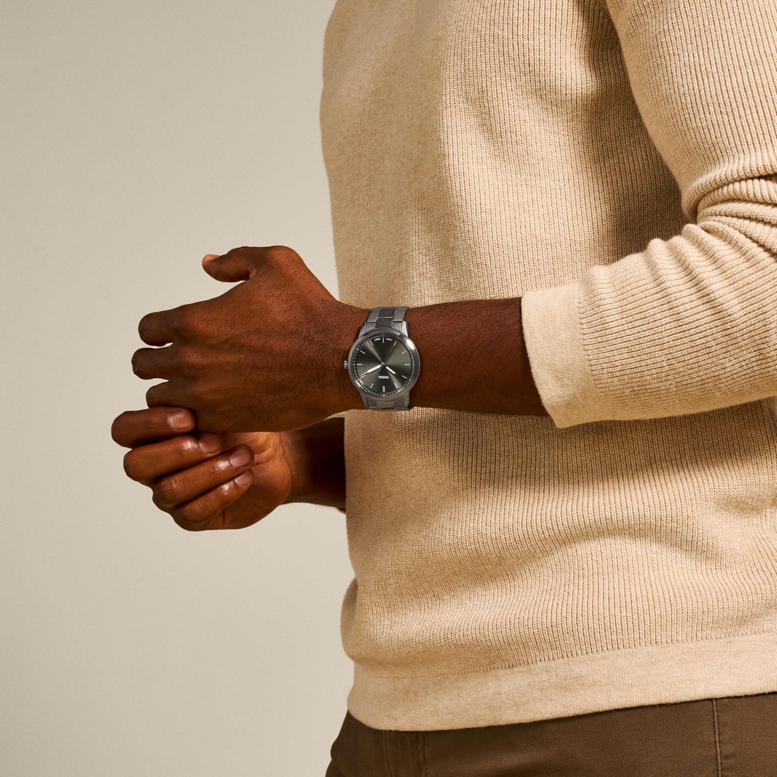 Fossil Men's Minimalist Quartz Stainless Steel and Leather Three-Hand Watch