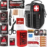 Survival First Aid Kit with Israeli-Style Bandage, Splint, Chest Seal for Tactical Molle Outdoor Emergencies, Black