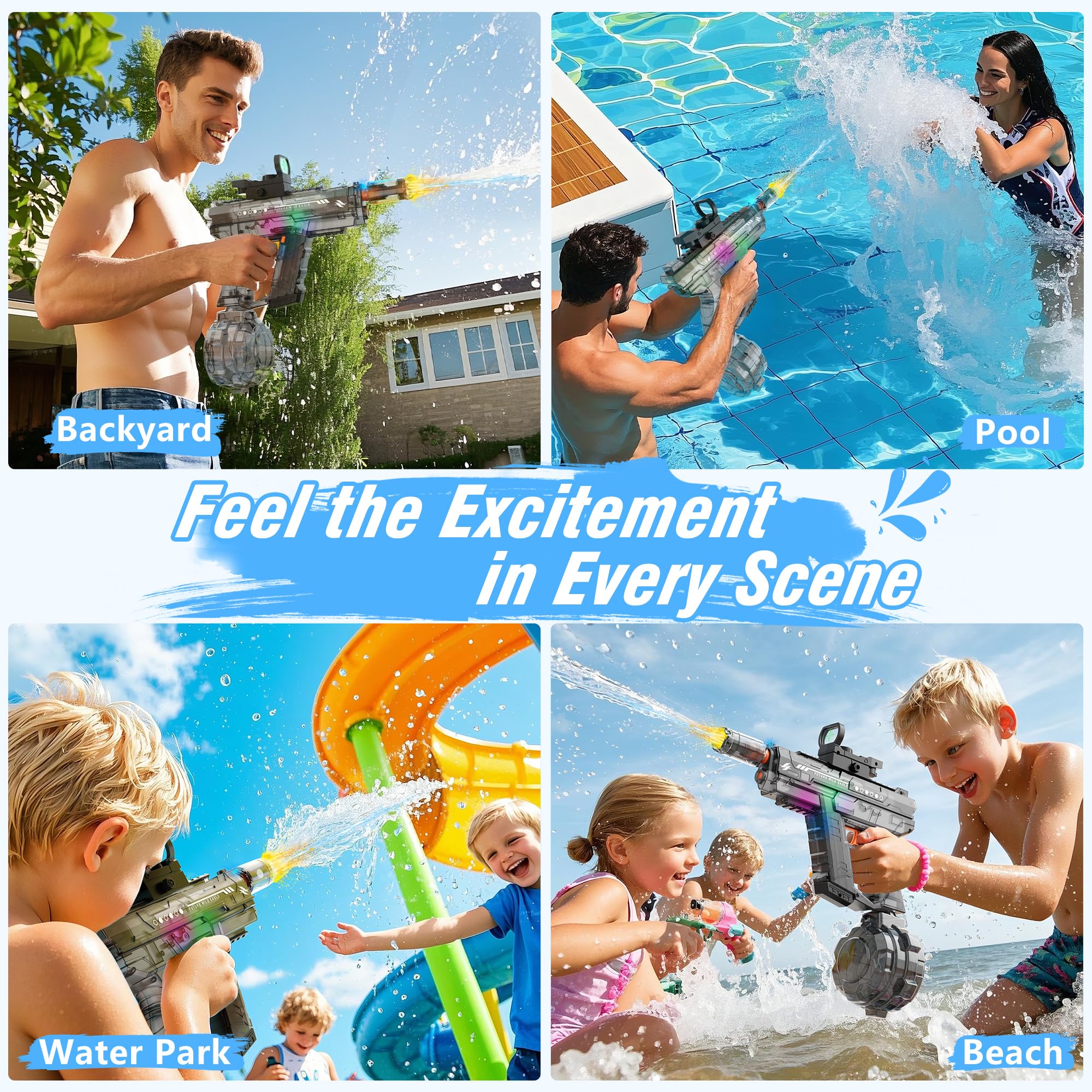 Electric Water Guns for Adults & Kids,Realistic Automatic Water Gun with 26-32 FT Long Range,800ml Large Water Tank,Splash-Resistant Design,Summer Outdoor Pool Beach Toy for Backyard Games(Black)