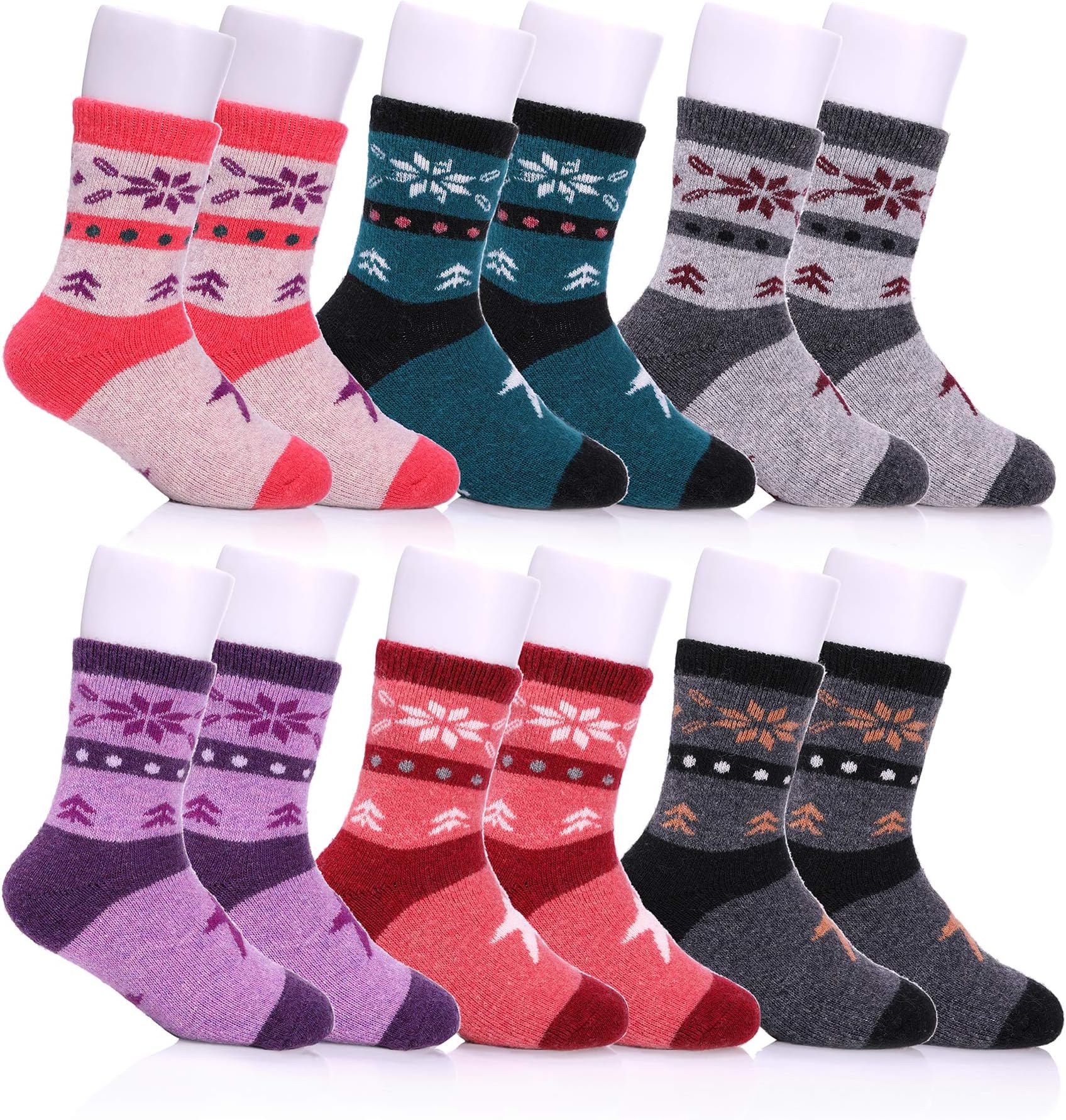 FNOVCO Children's Winter Warm Wool Socks Kids Boys Girls Animal Socks 6 Pairs
