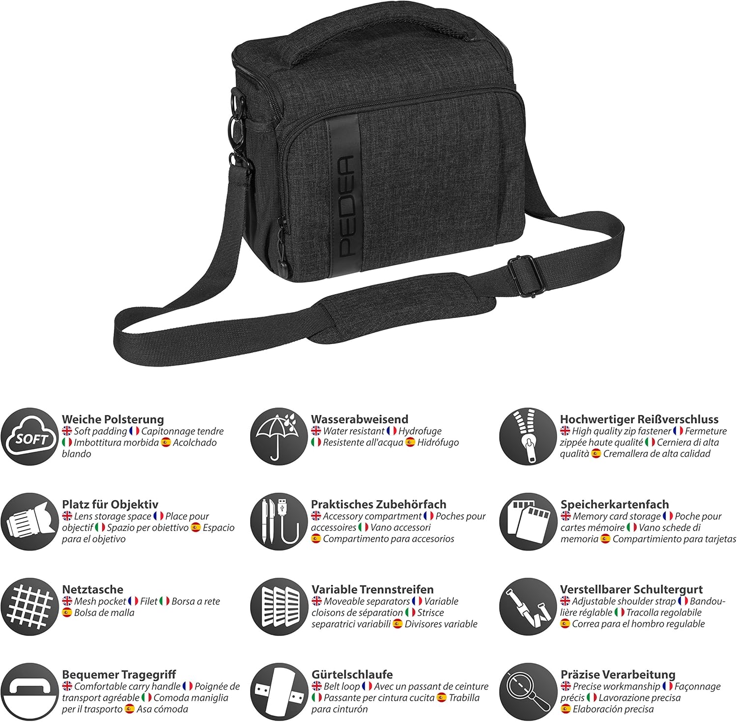 PEDEA DSLR camera bag "Fashion" Camera bag for SLR cameras with waterproof rain cover carrying strap and accessory compartments - Image 4