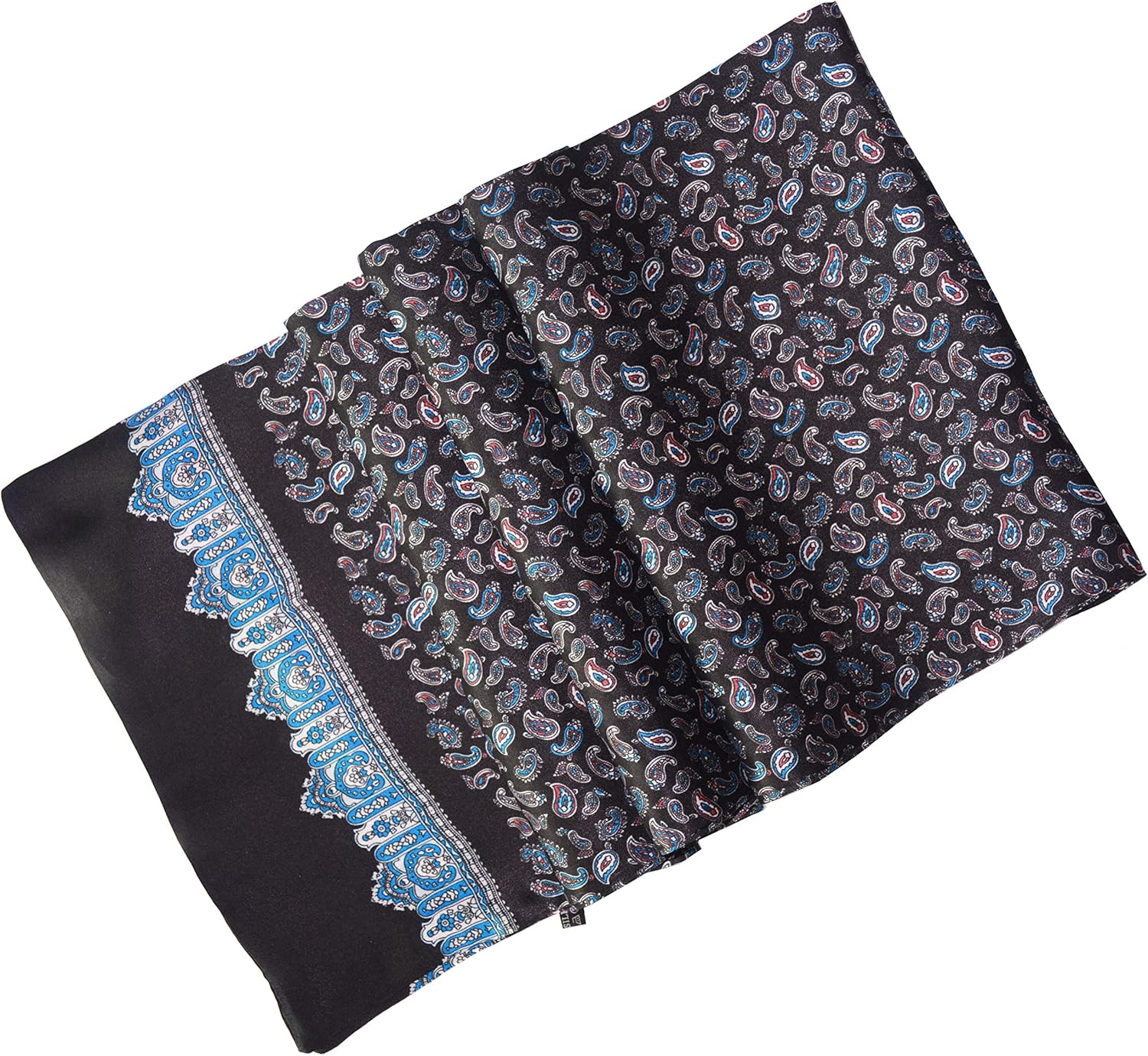 Ellettee, 63" x 11" Man's 100 Pure silk scarf wrap Accessory gift (Paisley BlackBlue) at  Women’s Clothing store
