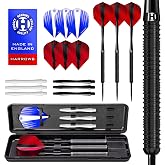 Harrows Caliber 90% Tungsten Steel Tip Darts Set I 21g to 30g All Weights Available I Huge 16pcs Bundle with Spare Shafts, Prime Flights &amp; Travel Case