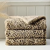 DREAMNINE Luxury Leopard Print Faux Rabbit Fur Blanket for Couch 50" x 60", Decorative Soft Cozy Fluffy Cheetah Microfiber Blankets,Warm Blanket for Winter, Animal Print Thick Fuzzy Lap Blankets, Tan