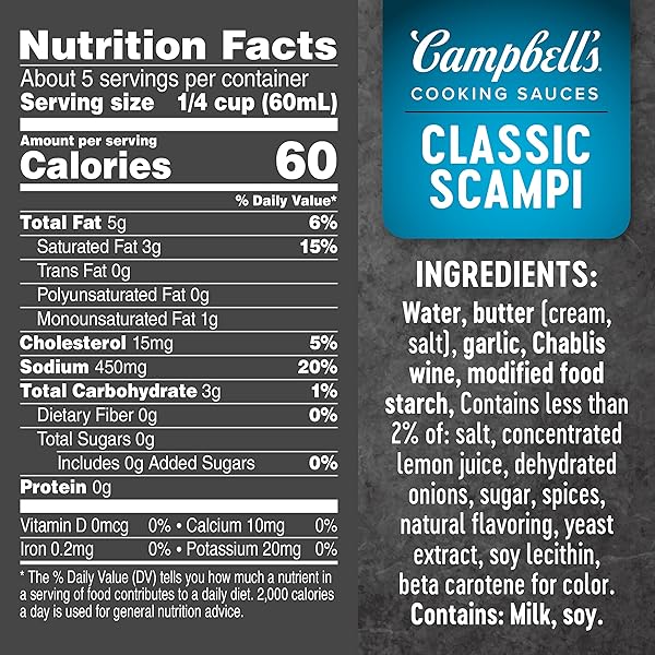 CAMPBELL’S COOKING SAUCES, CLASSIC SHRIMP SCAMPI SAUCE, 11 OZ POUCH