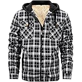 HVERDE Men's Winter Cotton Plaid Shirts Jacket Warm Fleece Lined Flannel Hooded Shirt Jacket Coat for Men