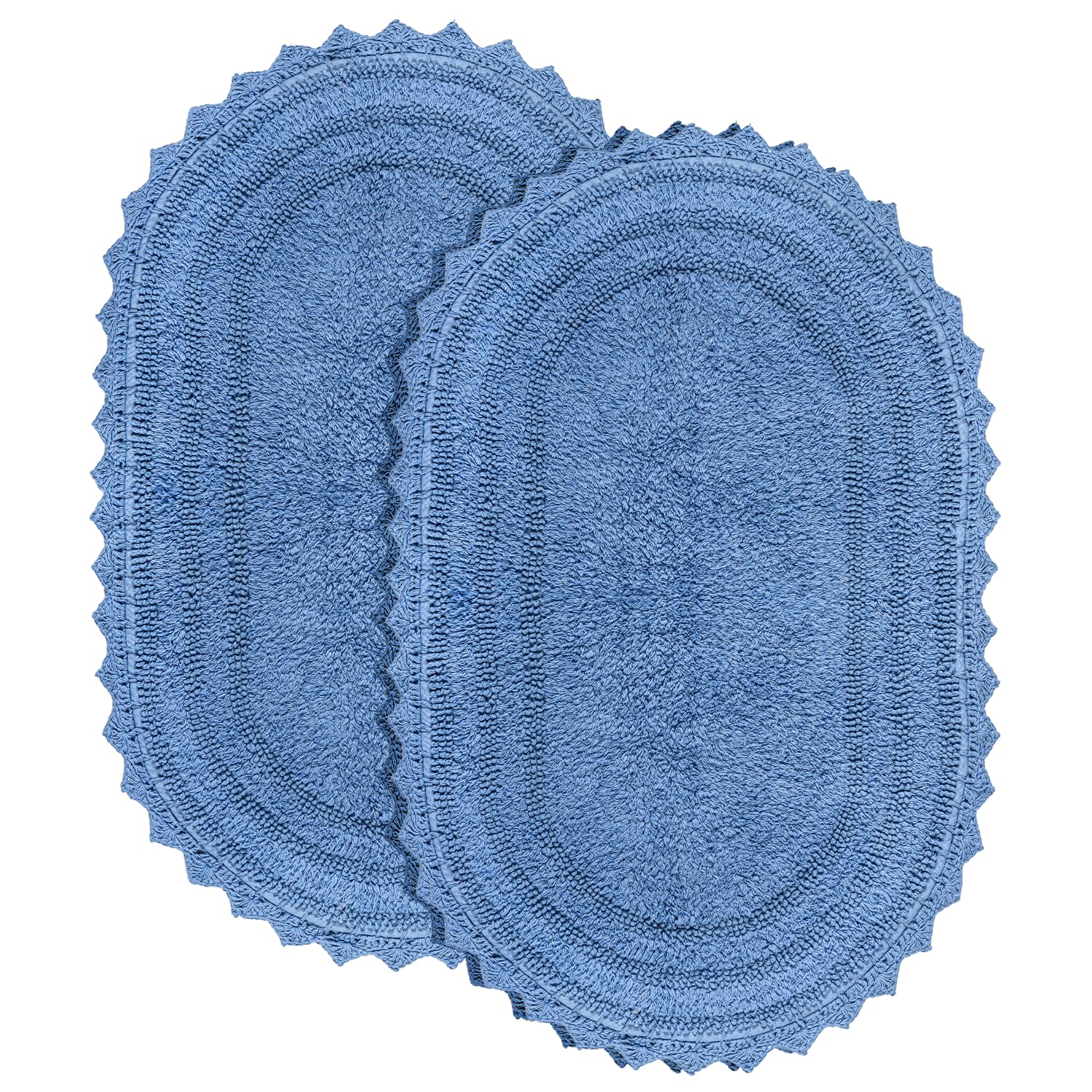 Photo 1 of RAJRANG Parisian Blue Bathroom Rug Oval 24x17 Inches Pack of 2 Cotton Crochet Reversible Boho Bath Mat for Home Decor