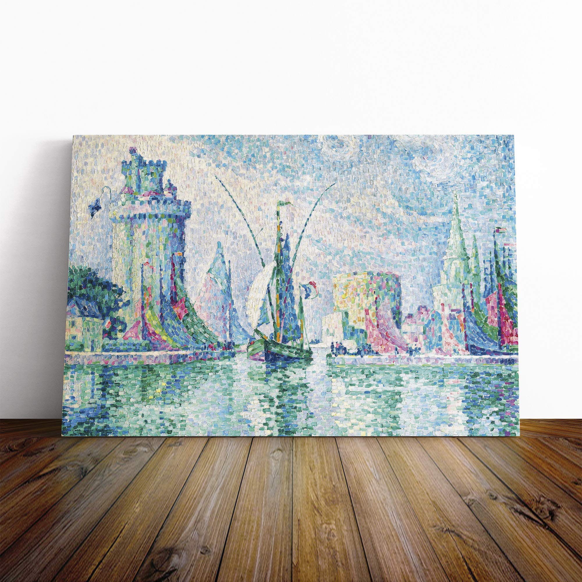 Paul Signac Green Towers The Rochelle Canvas Print | Gallery Wrapped 30mm Frame Wall Art | 20x14 inches | Ready to Hang | Modern Picture | Living Room Bedroom Lounge Office