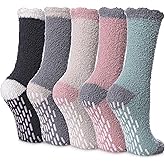 LINEMIN Non-Slip Fuzzy Socks for Women - Cozy Hospital Soft Fluffy Socks With Grips - Winter Warm Slipper