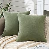 GAWAMAY Decorative Throw Pillow Covers 16x16 Inch Set of 2, Super Soft Chenille Square Pillows Farmhouse Fall Pillowcase for Living Room Bedroom Sofa Couch Cushion Cover 40x40cm Sage Green