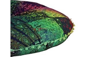 THIRD EYE EXPORT Boho Room Decor Aesthetic: Vintage Indie Multi Te Dye 32 Inches Indian Patch Work Mandala Round Pillows Meditation Cushion Cover, Perfect for Cottagecore Hippie Room Decor(Multi Patch)