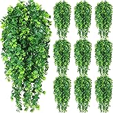 Hoteam 12 Pcs Artificial Hanging Plants 32 Inch Fake Ivy Vines with Fake Leaves Patio Artificial Plants Greenery for Living Room Indoor Outdoor Wall, No Basket (Eucalyptus)