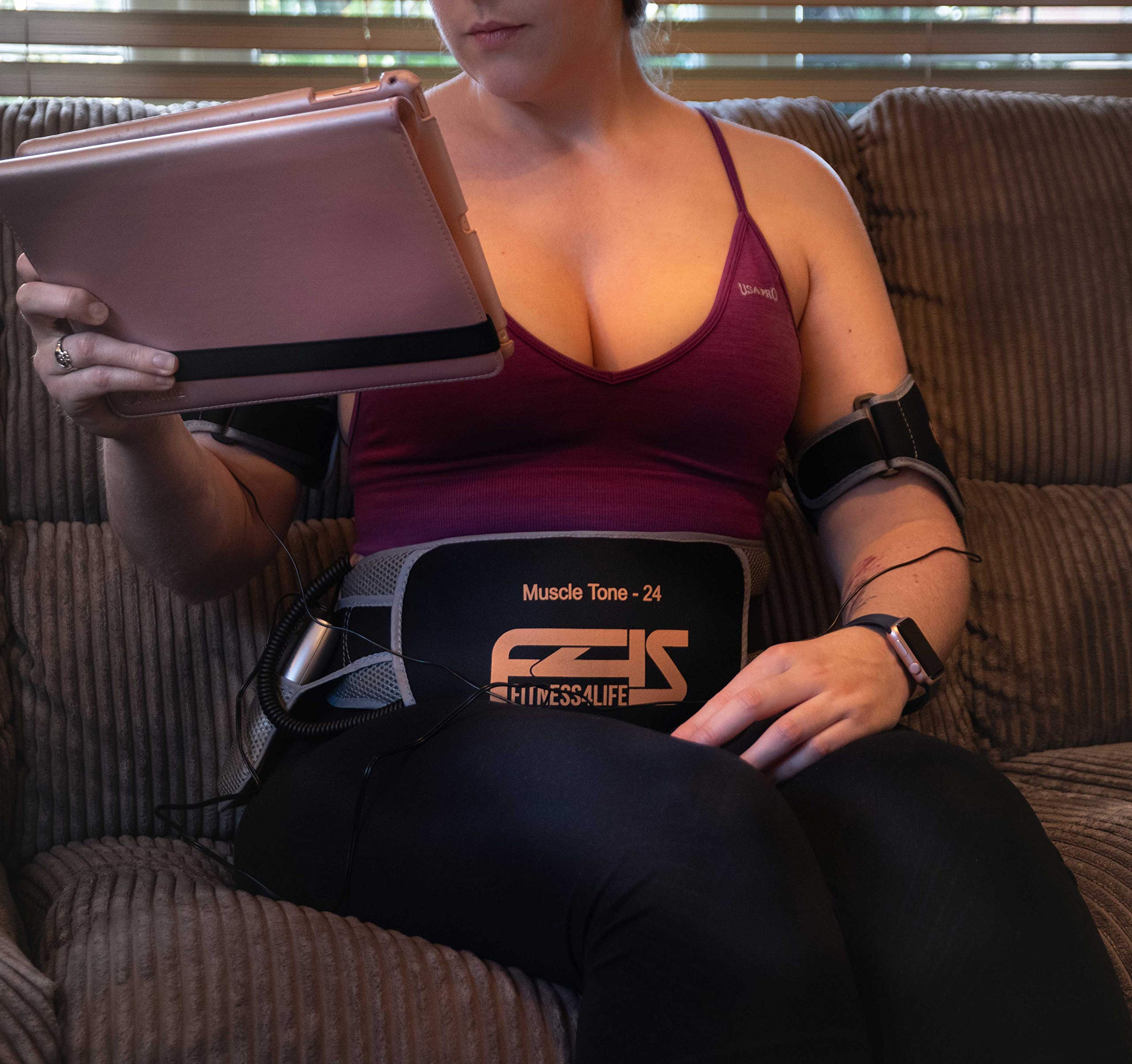 Fitness4Life MT-24 - Effective Waist Training Belt, Abs Toner, Muscle Stimulator Kit For Stomach, Arms & Calves,Tens Machine. Enhances Six Packs