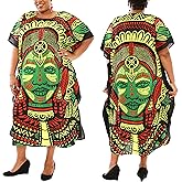 KARACHIC BY NF Women Kaftan Dress African Print Maxi Dresses for Casual wear, Lounge, Shopping, Cover Up with Headwrap