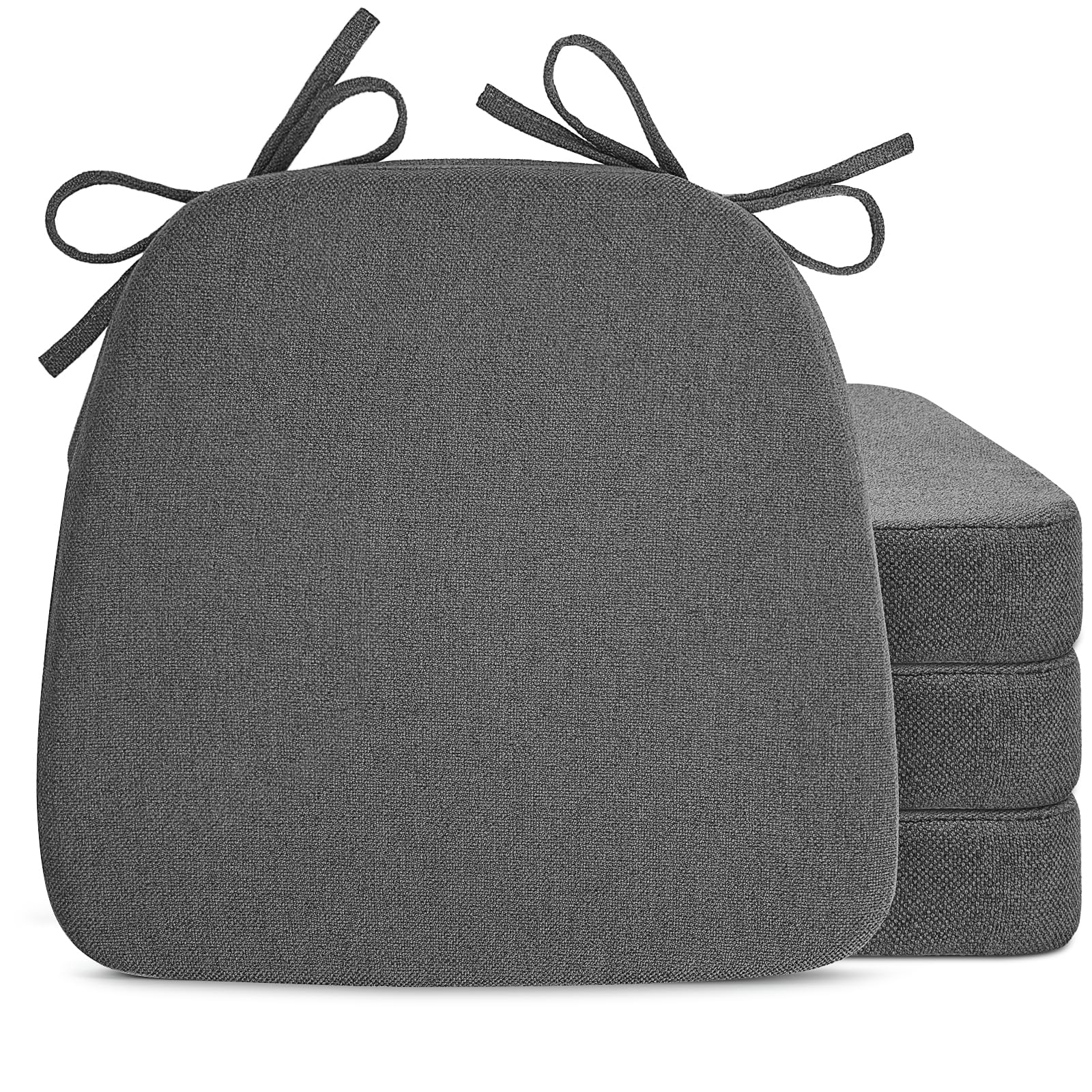 Photo 1 of Sunsleek Chair Cushions for Dining Chairs, D-Shaped Seat Cushions with Removable Washable Cover and Ties, Chair Pads for Kitchen, Indoor Dining Room, Patio Chairs, 17'' x 16'', Set of 4, Dark Grey