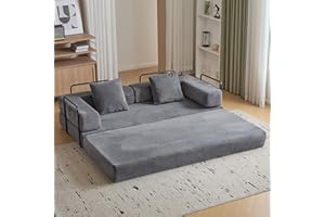 ETCZOYE Convertible Sleeper Sofa Bed, Compression Folding Sofa with Pillow, No Assembly Required, Shape Frame, Floor Sofas Lounge Couch for Living Room, Bedroom, Small Spaces(Corduroy, 77''W, Dark Grey)