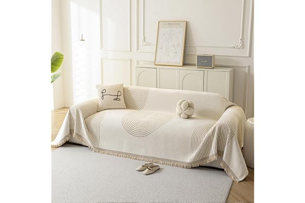 KaviKon Couch Cover for Dogs, Boho Sofa Covers for 3 Cushion Couch, Chenille Sofa Slipcover for Pets Washable, L-Shape Sectio