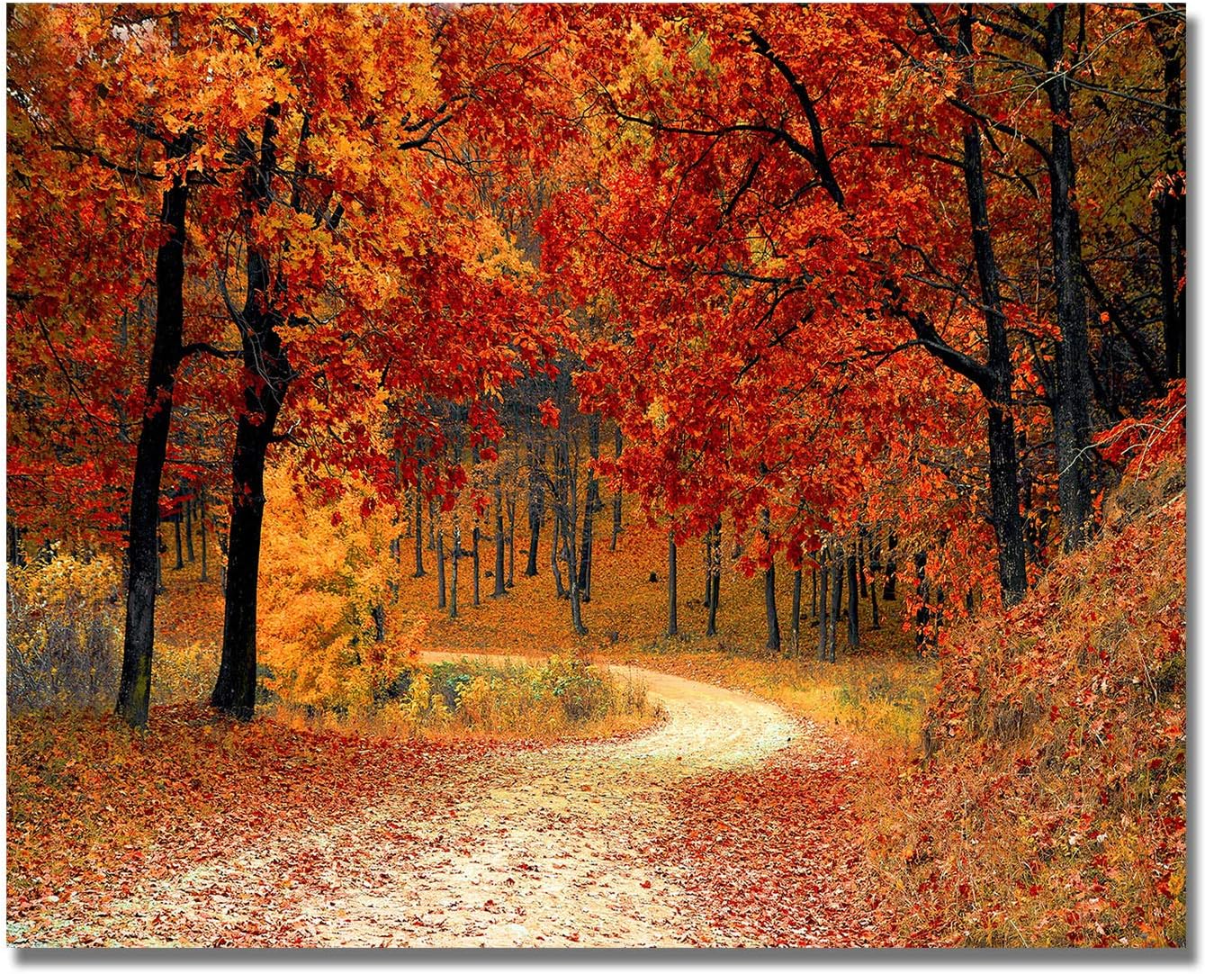 Paintings - LB Autumn Forest Canvas Wall Art Fall Leaves Maple Trees Mountain Painting Canvas Prints Wall for Living Room Bedroom Bathroom Framed Home Decoration Ready to Hang,16x12 inch