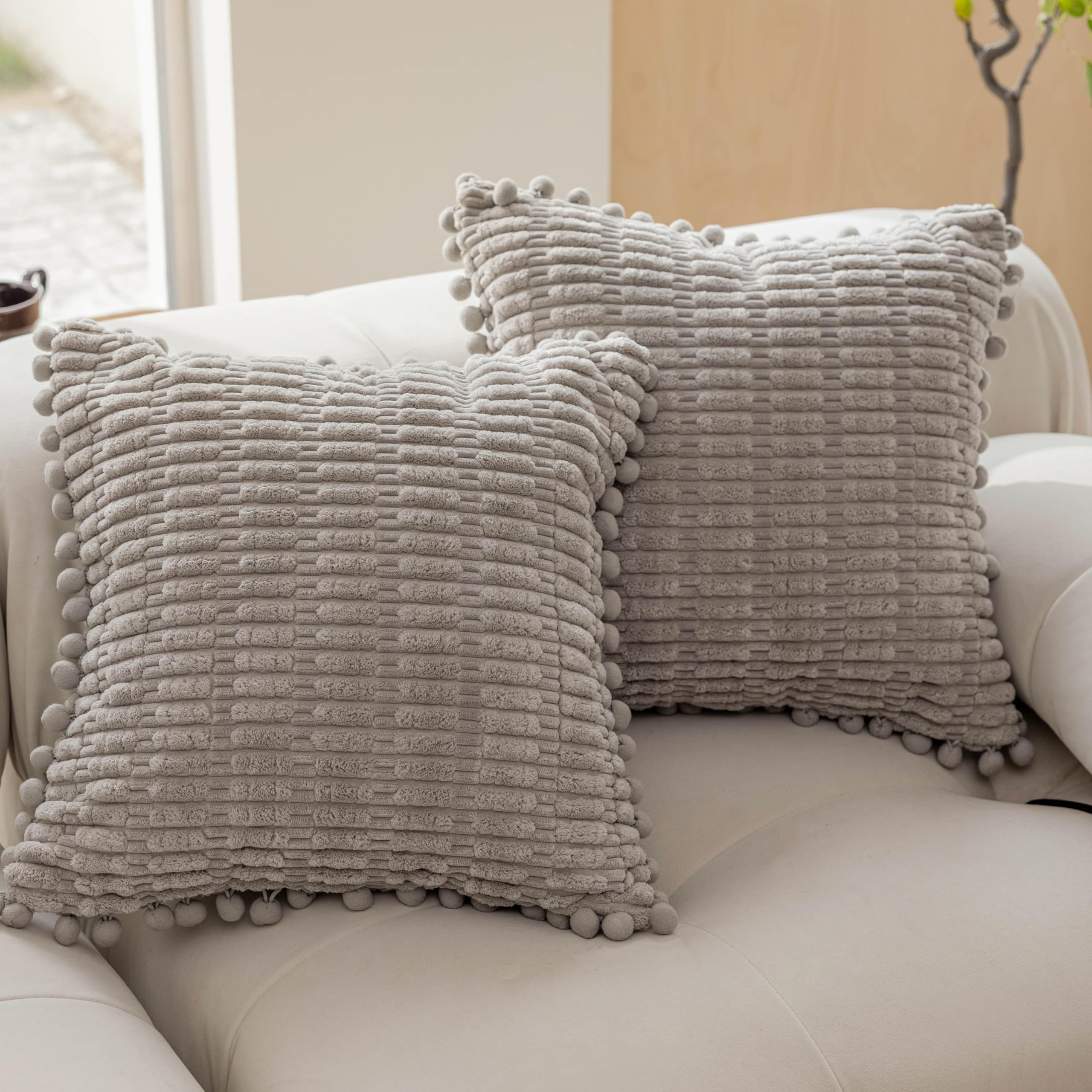Home Brilliant Grey Large Cushion Covers 60cm x 60cm Set of 2, Cute Boho Cushions for Couch Sofa Bed, Soft Cushion Protectors, Light Grey, 60cmx60cm