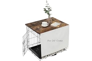 VIE DE AMAN Dog Crate Topper Wood for 48 42 36 24 inch Cages, Dog Crate Table Topper with Tassel Curtain, Rustic Style Dog Kennel Topper, Rustic Brown(Dog Crate Not Include)