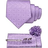 JEMYGINS Mens Tie and Lapel Pin Necktie Pocket Square Cufflinks and Tie Clip Sets for Business Casual 5PCS