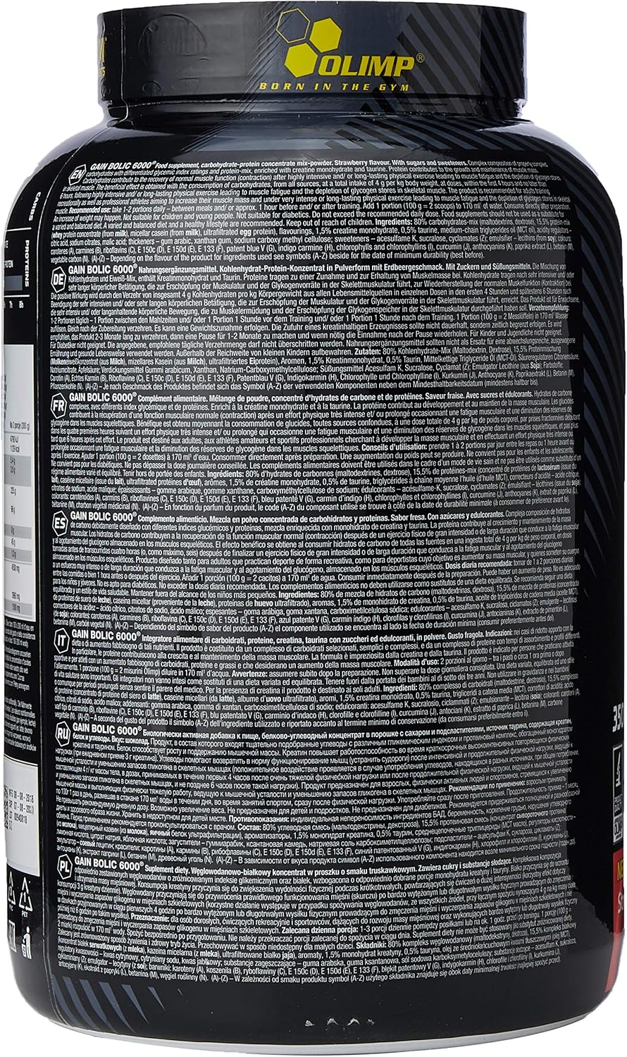 Olimp Labs Gain Bolic 6000 Powder, Strawberry, Flavour, 3.5 kg, Gain Bolic 6000 3.5 kg tub Strawberry, White, 3.5kg - Image 3
